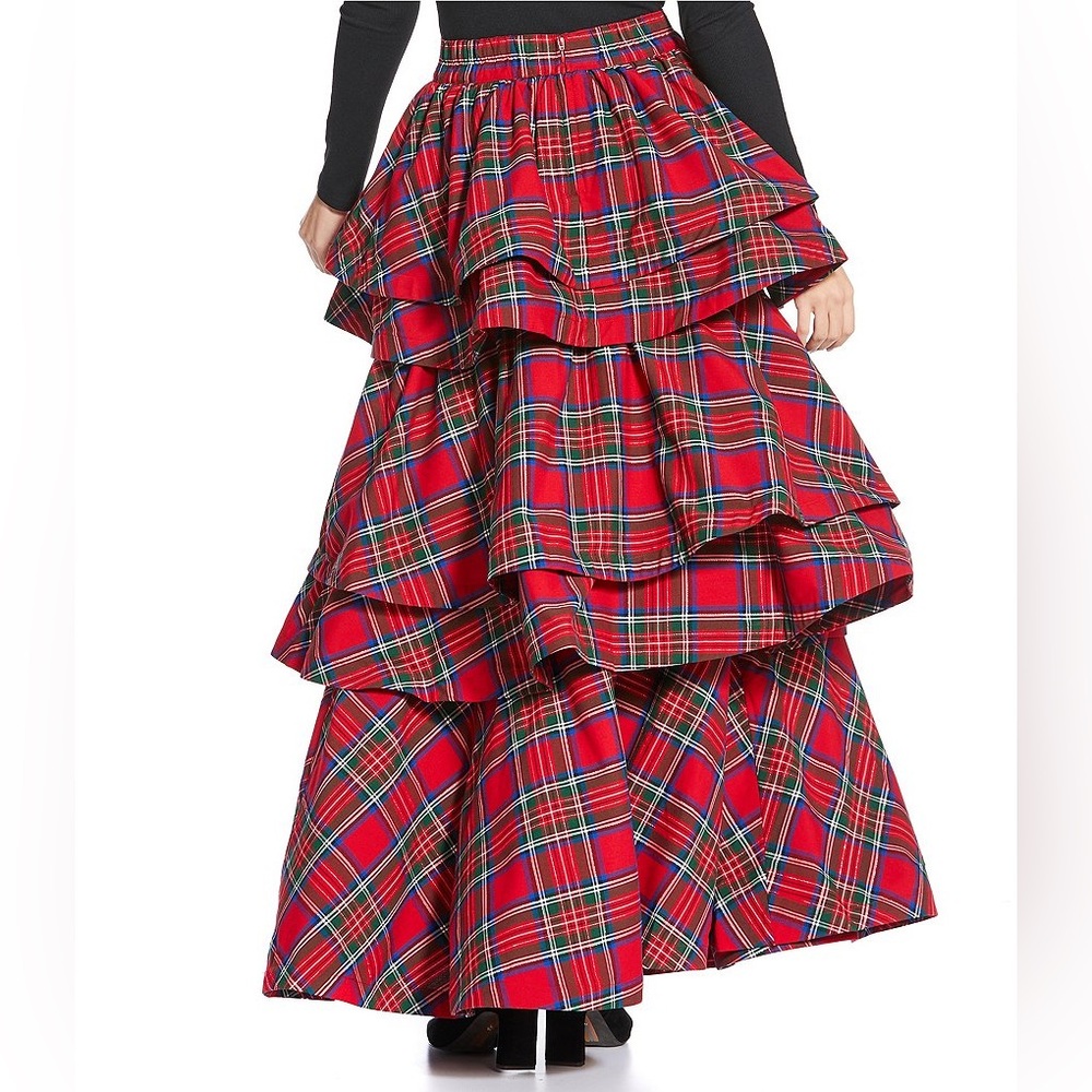 NWT Buru Teagan Shimmer Tiered Ruffle Full Length Side Seam Pocket A-Line Skirt - Picture 3 of 9